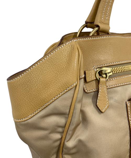 PRADA（プラダ）PRADA (プラダ) レザー切替トートバッグ ベージュの古着・服飾アイテム