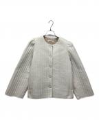 house of lotusハウスオブロータス）の古着「ストライプキルトノーカラージャケット」｜ホワイト