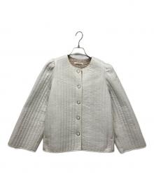 house of lotus（ハウスオブロータス）の古着「ストライプキルトノーカラージャケット」｜ホワイト