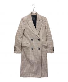 theory（セオリー）の古着「ハウンドトゥースダブルロングコート」｜ベージュ
