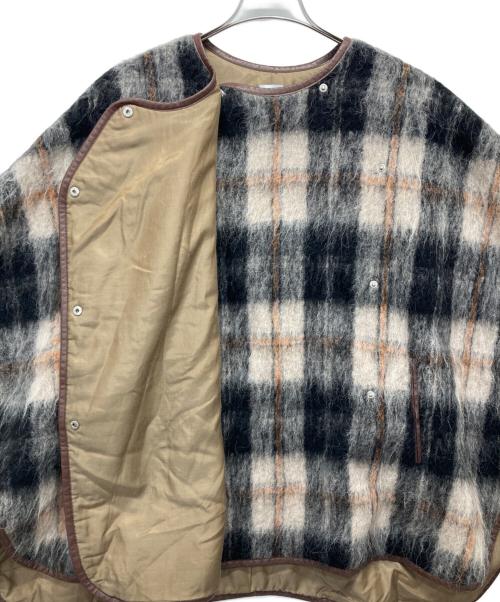 6(ROKU) BEAUTY&YOUTH（ロク ビューティーアンドユース）6(ROKU) BEAUTY&YOUTH (ロク ビューティーアンドユース) SHAGGY CHECK PIPING PONCHO ブラウン サイズ:36の古着・服飾アイテム