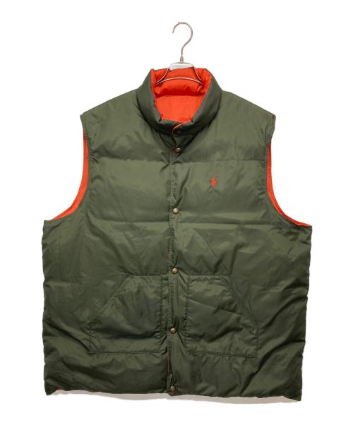 POLO RALPH LAUREN（ポロ・ラルフローレン）POLO RALPH LAUREN (ポロ・ラルフローレン) リバーシブルダウンベスト オリーブ×オレンジ サイズ:3XLTの古着・服飾アイテム