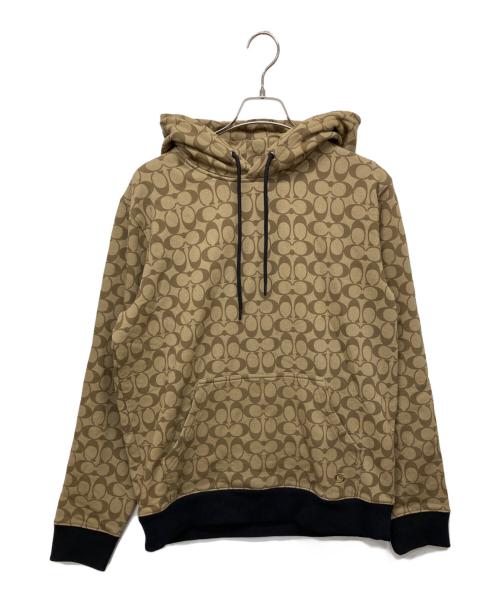 COACH（コーチ）COACH (コーチ) シグネチャープリントプルオーバーパーカー ベージュ サイズ:MEDIUMの古着・服飾アイテム