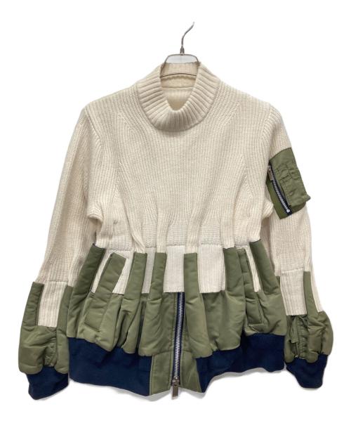 sacai（サカイ）sacai (サカイ) ネックウォーマー付MA-1ドッキングニット アイボリー サイズ:1の古着・服飾アイテム