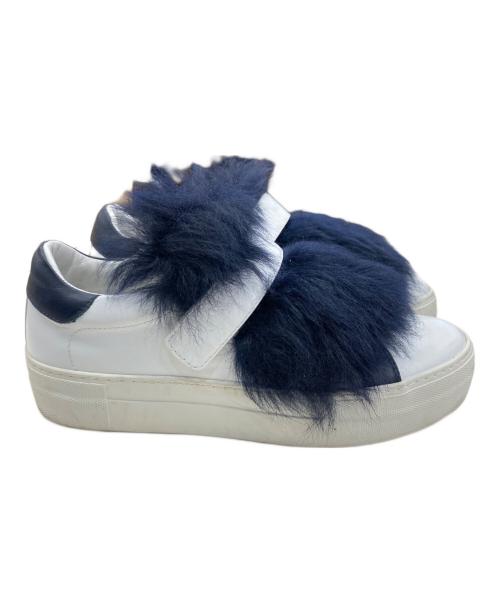 MONCLER（モンクレール）MONCLER (モンクレール) VICTOIRE ファーベルクロスニーカー ホワイト×ネイビー サイズ:37の古着・服飾アイテム