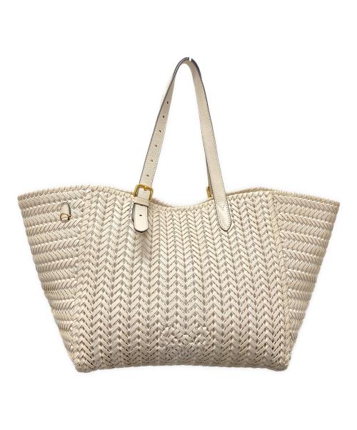 ANYA HINDMARCH（アニヤ・ハインドマーチ）ANYA HINDMARCH (アニヤ・ハインドマーチ) NEESON SQUARE TOTE/ニーソンスクエアトートバッグ ラージ アイボリーの古着・服飾アイテム