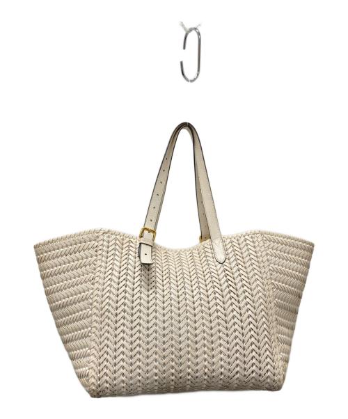 ANYA HINDMARCH（アニヤ・ハインドマーチ）ANYA HINDMARCH (アニヤ・ハインドマーチ) NEESON SQUARE TOTE/ニーソンスクエアトートバッグ ラージ アイボリーの古着・服飾アイテム