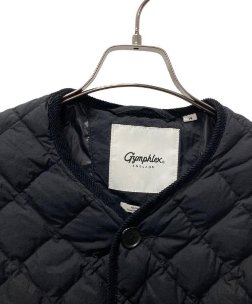 Gymphlex（ジムフレックス）Gymphlex (ジムフレックス) ダイヤキルトダウン Vネック カラーレスジャケット ブラック サイズ:14の古着・服飾アイテム