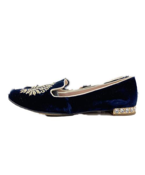 MIU MIU（ミュウミュウ）MIU MIU (ミュウミュウ) 刺繍ベロアオペラシューズ ネイビー サイズ:SIZE 37.5の古着・服飾アイテム