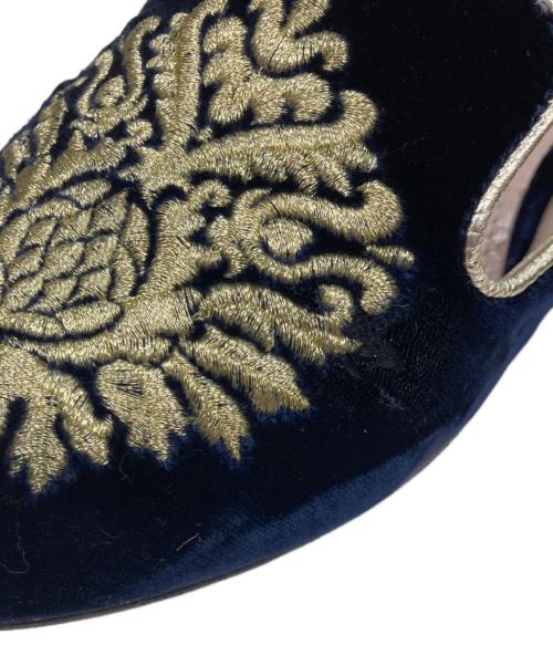 MIU MIU（ミュウミュウ）MIU MIU (ミュウミュウ) 刺繍ベロアオペラシューズ ネイビー サイズ:SIZE 37.5の古着・服飾アイテム