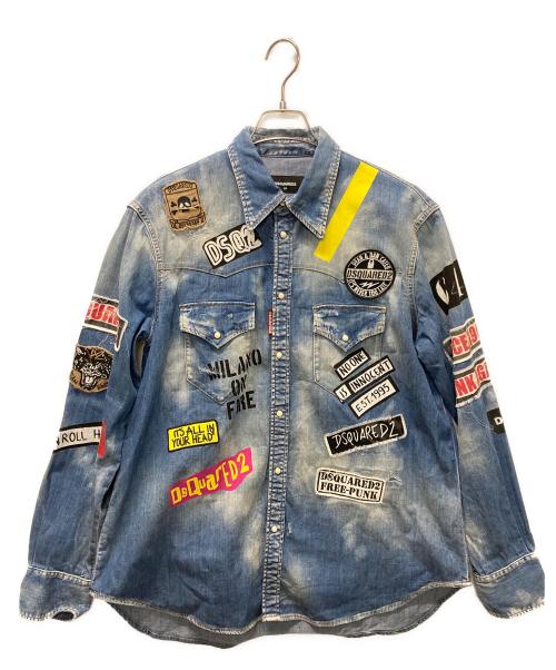 DSQUARED2（ディースクエアード）DSQUARED2 (ディースクエアード) パッチデニムシャツ インディゴ サイズ:44の古着・服飾アイテム