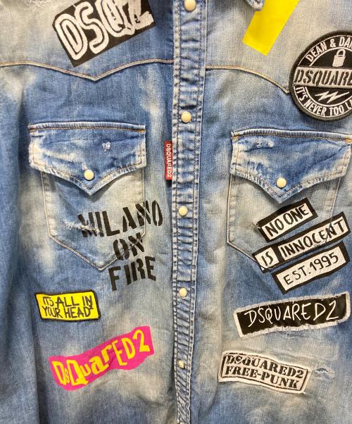 DSQUARED2（ディースクエアード）DSQUARED2 (ディースクエアード) パッチデニムシャツ インディゴ サイズ:44の古着・服飾アイテム