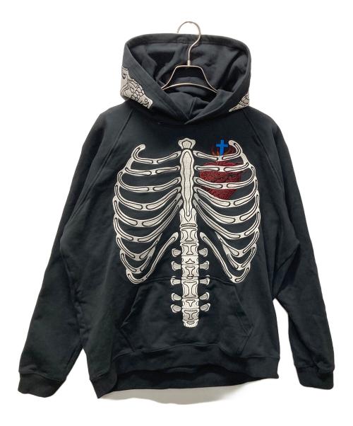 MADO（マド）MADO (マド) BONES EMBROIDERY HOODIE ブラック サイズ:Lの古着・服飾アイテム