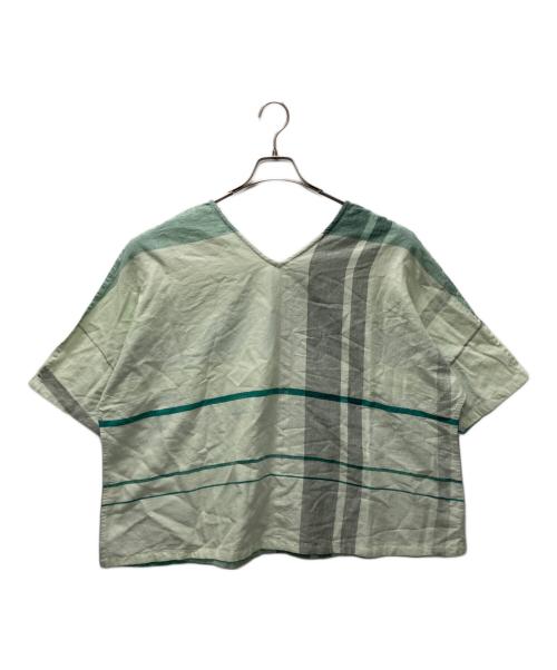 tamaki niime（タマキ ニイメ）tamaki niime (タマキ ニイメ) Vネックカットソー/Vネックブラウス グリーンの古着・服飾アイテム