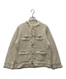 allureville（アルアバイル）の古着「スパンコールジャガードニットジャケット」｜ベージュ