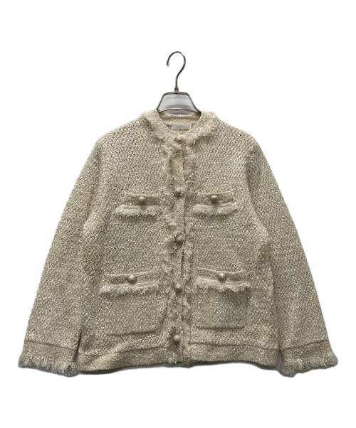 allureville（アルアバイル）allureville (アルアバイル) スパンコールジャガードニットジャケット ベージュ サイズ:Mの古着・服飾アイテム