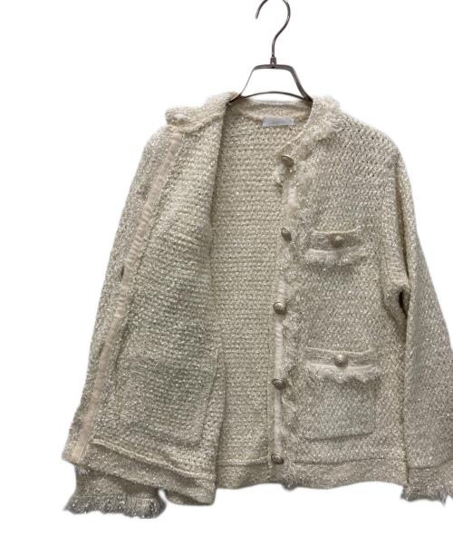allureville（アルアバイル）allureville (アルアバイル) スパンコールジャガードニットジャケット ベージュ サイズ:Mの古着・服飾アイテム