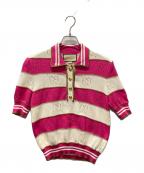 GUCCIグッチ）の古着「GGボーダーニットポロシャツ」｜ピンク×アイボリー