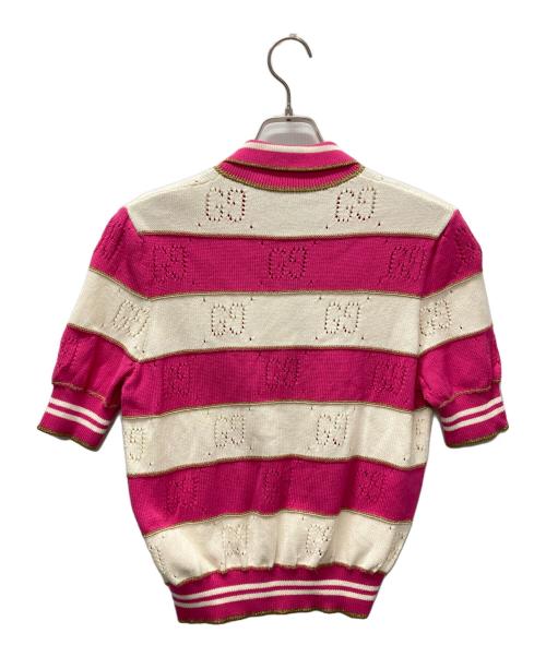 GUCCI（グッチ）GUCCI (グッチ) GGボーダーニットポロシャツ ピンク×アイボリー サイズ:Sの古着・服飾アイテム