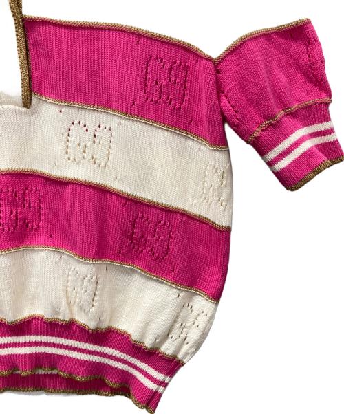 GUCCI（グッチ）GUCCI (グッチ) GGボーダーニットポロシャツ ピンク×アイボリー サイズ:Sの古着・服飾アイテム