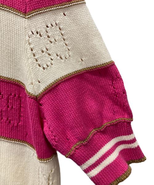 GUCCI（グッチ）GUCCI (グッチ) GGボーダーニットポロシャツ ピンク×アイボリー サイズ:Sの古着・服飾アイテム