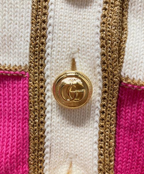 GUCCI（グッチ）GUCCI (グッチ) GGボーダーニットポロシャツ ピンク×アイボリー サイズ:Sの古着・服飾アイテム