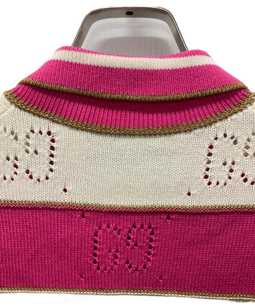 GUCCI（グッチ）GUCCI (グッチ) GGボーダーニットポロシャツ ピンク×アイボリー サイズ:Sの古着・服飾アイテム