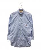 GUCCIグッチ）の古着「刺繍ロゴストライプシャツ」｜ブルー