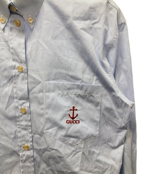 GUCCI（グッチ）GUCCI (グッチ) 刺繍ロゴストライプシャツ ブルー サイズ:36の古着・服飾アイテム