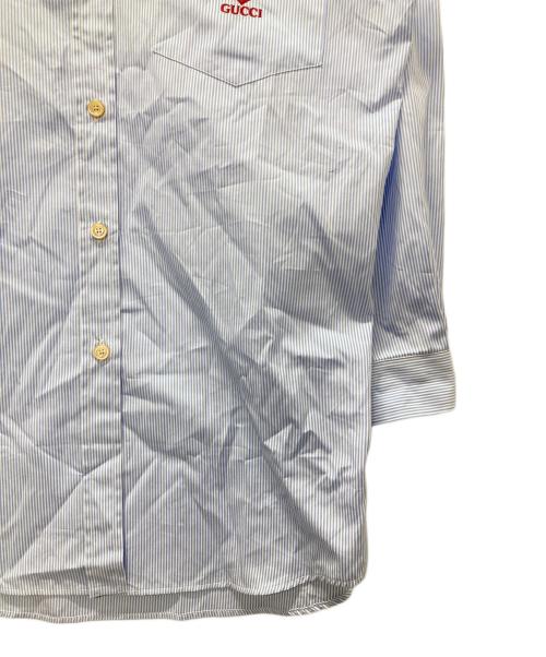 GUCCI（グッチ）GUCCI (グッチ) 刺繍ロゴストライプシャツ ブルー サイズ:36の古着・服飾アイテム