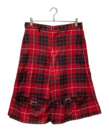 BLACK COMME des GARCONS（ブラックコムデギャルソン）の古着「タータンチェックカットアウトベルトハーフパンツ」｜レッド×ブラック