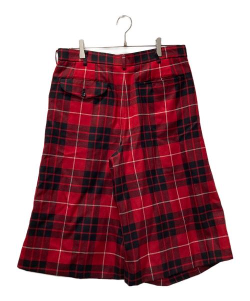 BLACK COMME des GARCONS（ブラックコムデギャルソン）BLACK COMME des GARCONS (ブラックコムデギャルソン) タータンチェックカットアウトベルトハーフパンツ レッド×ブラック サイズ:Lの古着・服飾アイテム