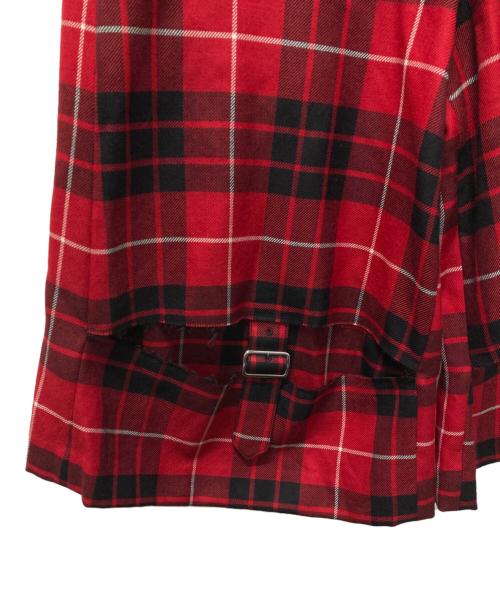 BLACK COMME des GARCONS（ブラックコムデギャルソン）BLACK COMME des GARCONS (ブラックコムデギャルソン) タータンチェックカットアウトベルトハーフパンツ レッド×ブラック サイズ:Lの古着・服飾アイテム