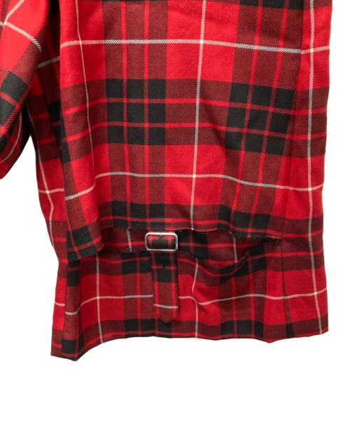 BLACK COMME des GARCONS（ブラックコムデギャルソン）BLACK COMME des GARCONS (ブラックコムデギャルソン) タータンチェックカットアウトベルトハーフパンツ レッド×ブラック サイズ:Lの古着・服飾アイテム
