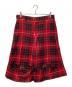 BLACK COMME des GARCONS（ブラックコムデギャルソン）の古着「タータンチェックカットアウトベルトハーフパンツ」｜レッド×ブラック