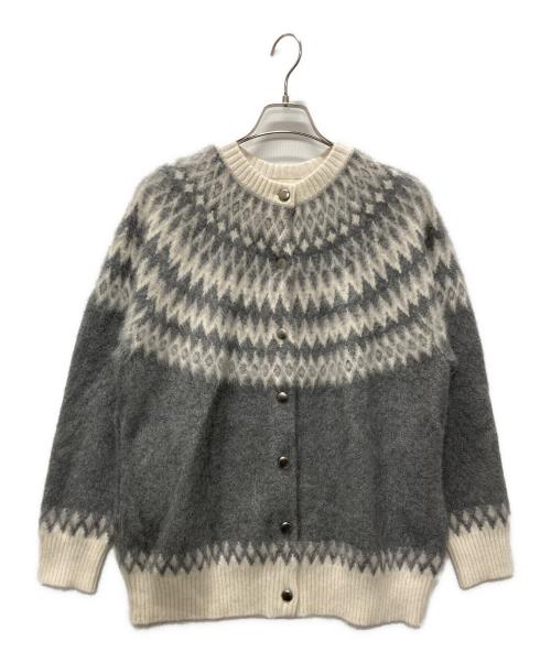 UNITED ARROWS TOKYO（ユナイテッドアローズトウキョウ）UNITED ARROWS TOKYO (ユナイテッドアローズトウキョウ) フォックス カシミヤ ジャカード ニットブルゾン グレー×アイボリー サイズ:表記無しの古着・服飾アイテム