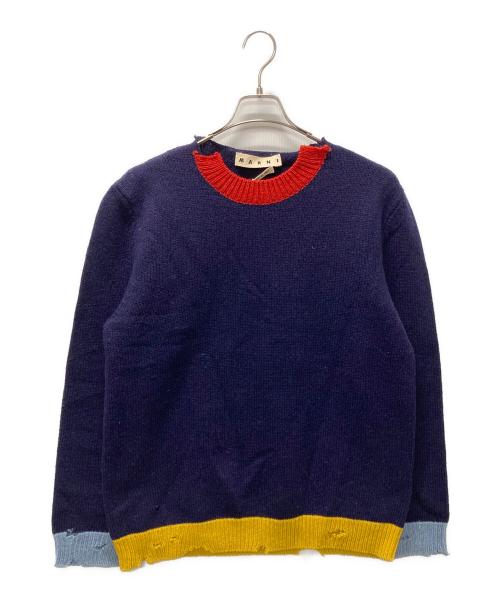 MARNI（マルニ）MARNI (マルニ) ダメージ加工クルーネックニット ネイビー サイズ:48の古着・服飾アイテム