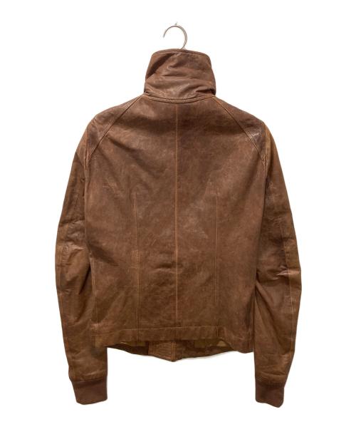 RICK OWENS（リックオウエンス）RICK OWENS (リックオウエンス) INTARSIA LAMB LEATHER JACKET/ラムレザージャケット ブラウン サイズ:Mの古着・服飾アイテム