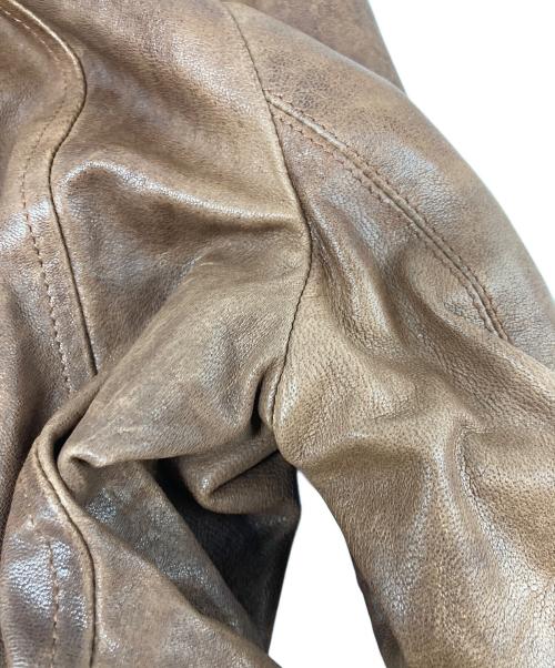 RICK OWENS（リックオウエンス）RICK OWENS (リックオウエンス) INTARSIA LAMB LEATHER JACKET/ラムレザージャケット ブラウン サイズ:Mの古着・服飾アイテム