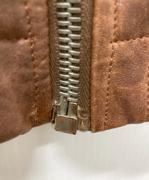 RICK OWENS（リックオウエンス）RICK OWENS (リックオウエンス) INTARSIA LAMB LEATHER JACKET/ラムレザージャケット ブラウン サイズ:Mの古着・服飾アイテム