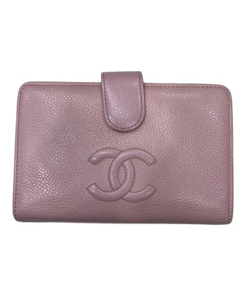 CHANEL（シャネル）CHANEL (シャネル) キャビアスキン 2つ折り財布 ピンクの古着・服飾アイテム
