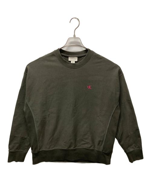 Calvin Klein Jeans（カルバンクラインジーンズ）Calvin Klein Jeans (カルバンクラインジーンズ) プレミアムテリーモノグラムクルーネックスウェットシャツ カーキ サイズ:Sの古着・服飾アイテム