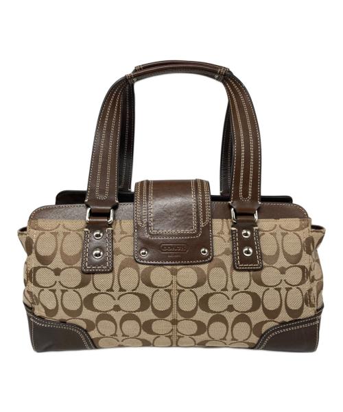 COACH（コーチ）COACH (コーチ) シグネチャーキャンバス レザーハンドバッグ ベージュの古着・服飾アイテム