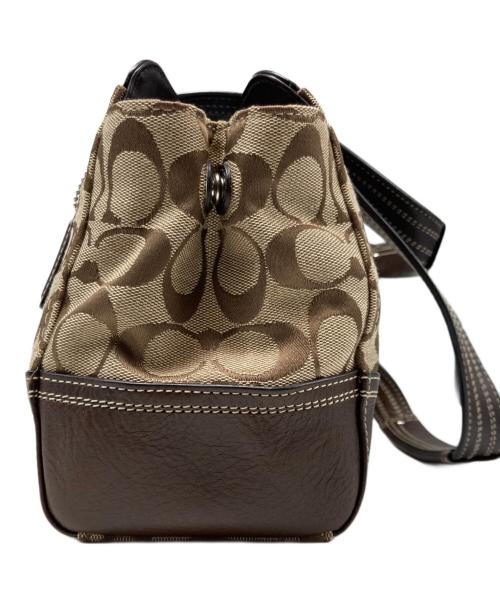 COACH（コーチ）COACH (コーチ) シグネチャーキャンバス レザーハンドバッグ ベージュの古着・服飾アイテム