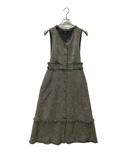allureville（アルアバイル）allureville (アルアバイル) ノンウールツイードフリンジフレアワンピース グレー サイズ:Mの古着・服飾アイテム