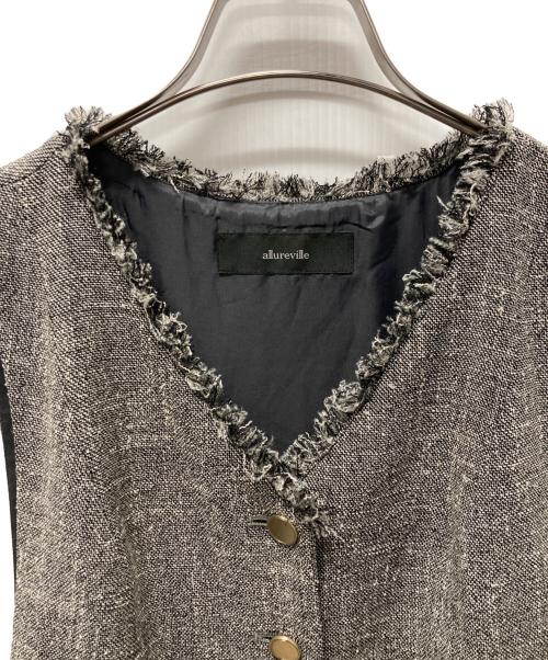 allureville（アルアバイル）allureville (アルアバイル) ノンウールツイードフリンジフレアワンピース グレー サイズ:Mの古着・服飾アイテム