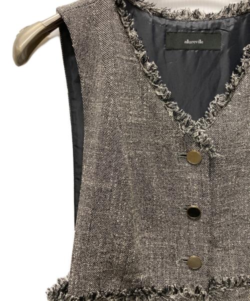 allureville（アルアバイル）allureville (アルアバイル) ノンウールツイードフリンジフレアワンピース グレー サイズ:Mの古着・服飾アイテム