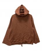 nest Robeネストローブ）の古着「Linen wool viyella hooded pullover/リネンウールフーディ」｜ブラウン