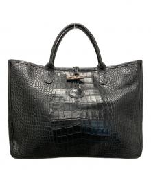LONGCHAMP（ロンシャン）の古着「ロゾ クロコ型押しトートバッグ」｜ブラック