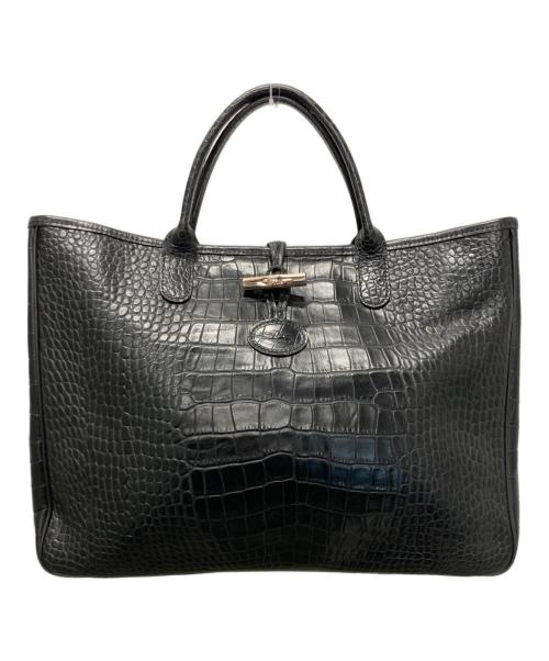 LONGCHAMP（ロンシャン）LONGCHAMP (ロンシャン) ロゾ クロコ型押しトートバッグ ブラックの古着・服飾アイテム
